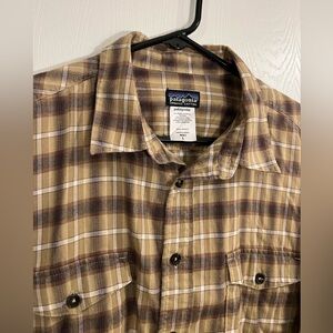Patagonia Tan and Brown Plaid Shirt